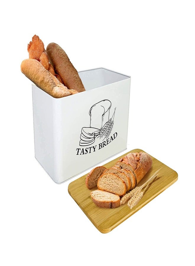 SOTECH Bread Box for Kitchen Countertop with Cutting Board Bamboo Lid Farmhouse White Metal Bread Box kitchen Food Bread Storage Container Large Bread Bin Kitchen Decor - Image 2